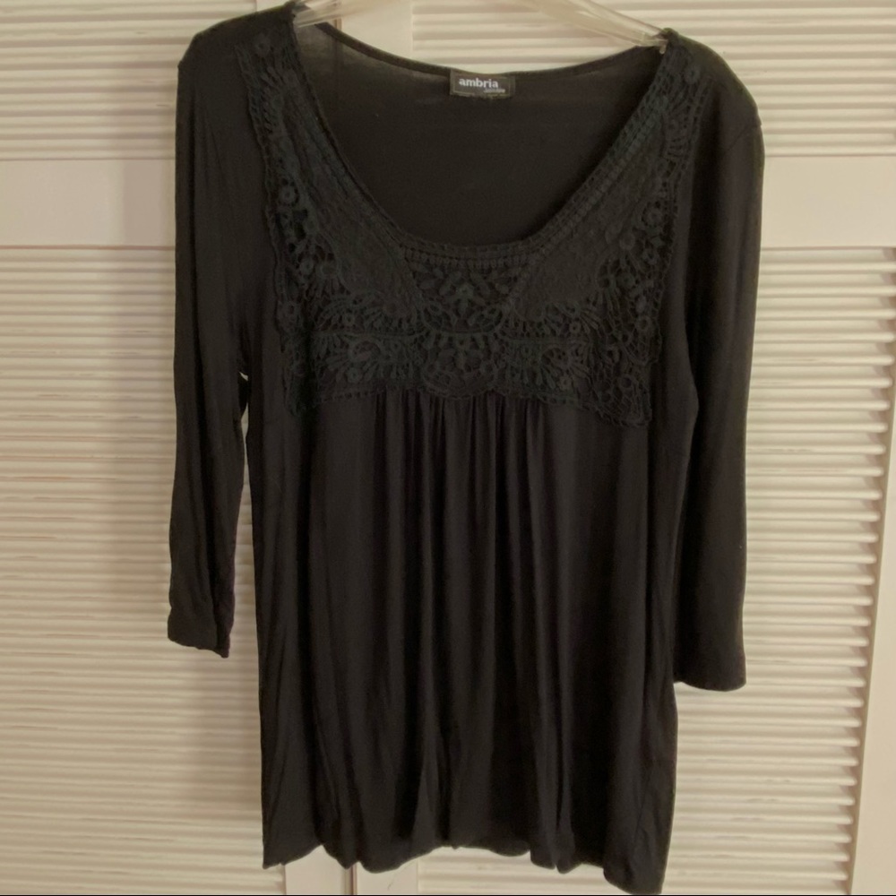 AMBRIA Black Lace Front Boho Top